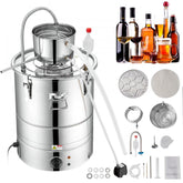 Alcohol Still, 9 Gal 30L Water Alcohol Distiller, Home Distillery Kit include Stainless Steel Tube & Pump & One-way Exhaust Valve & Thermometer (30-120℃ ) for DIY Whisky Wine Brandy, Silver